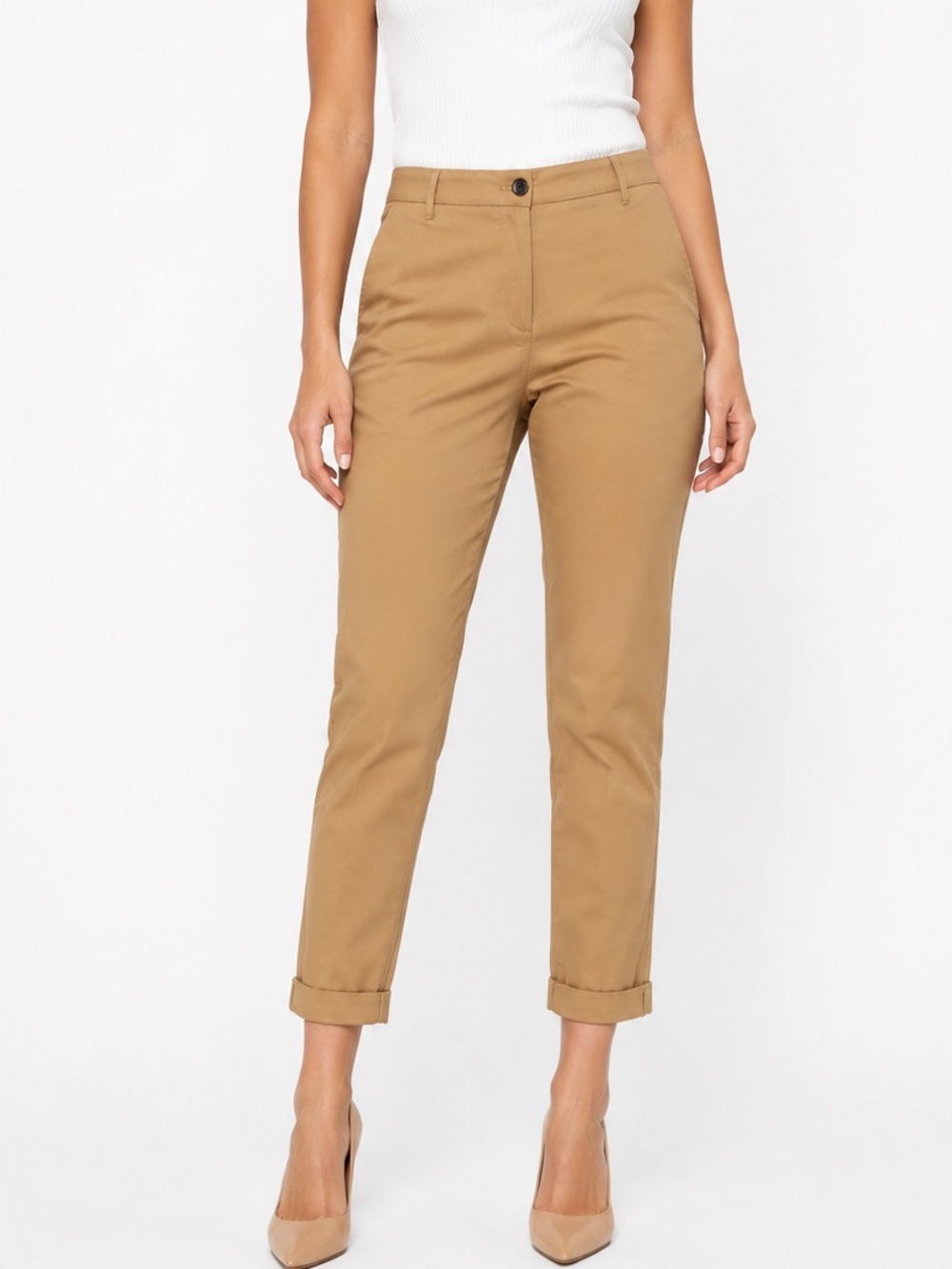 NWT Wildfang Camel The Essential Cuffed Cropped Trouser Sz 8